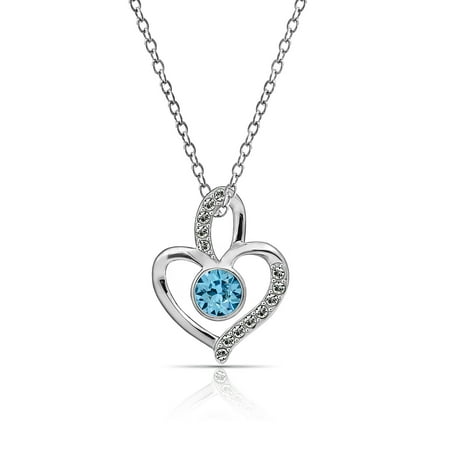 Purple Swarovski Crystal Silver Plated Cufflinks - Gemour Platinum Plated Sterling Silver Swarovski Crystal Aquamarine Color March Birthstone Heart Pendant Necklace