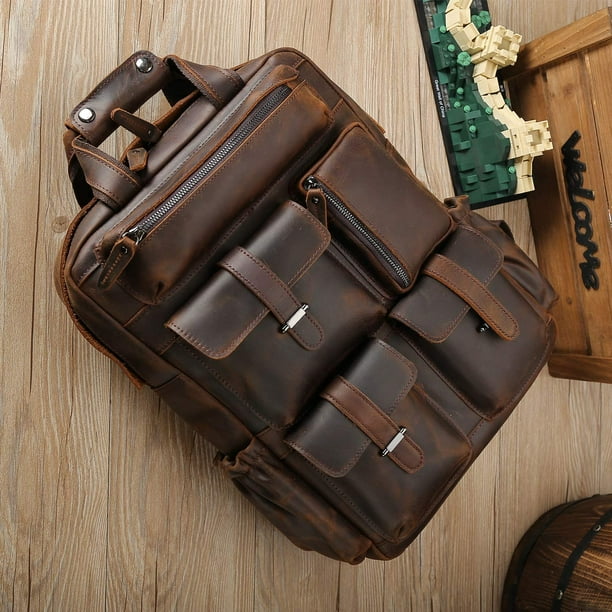 JOYIR Mochila De Cuero De Grano Completo Para Hombres 15.6 Pulgadas, Bolsa Para Computadora Portátil, Estilo Vintage, Senderismo, Viajes, Oficina, Trabajo, Mochila, Marrón, Mochilas De Viaje