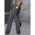 thumbnail image 5 of Women'S 2 Piece Casual Outfits Cropped Blazer Jackets High Waisted Wide Leg Work Pants Suit Set Dark Gray L, 5 of 9
