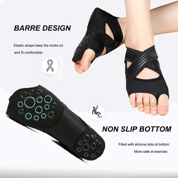 Fnrpue Yoga Socks Toeless Pilates Shoes Non Slip Barre Shoes（Black）