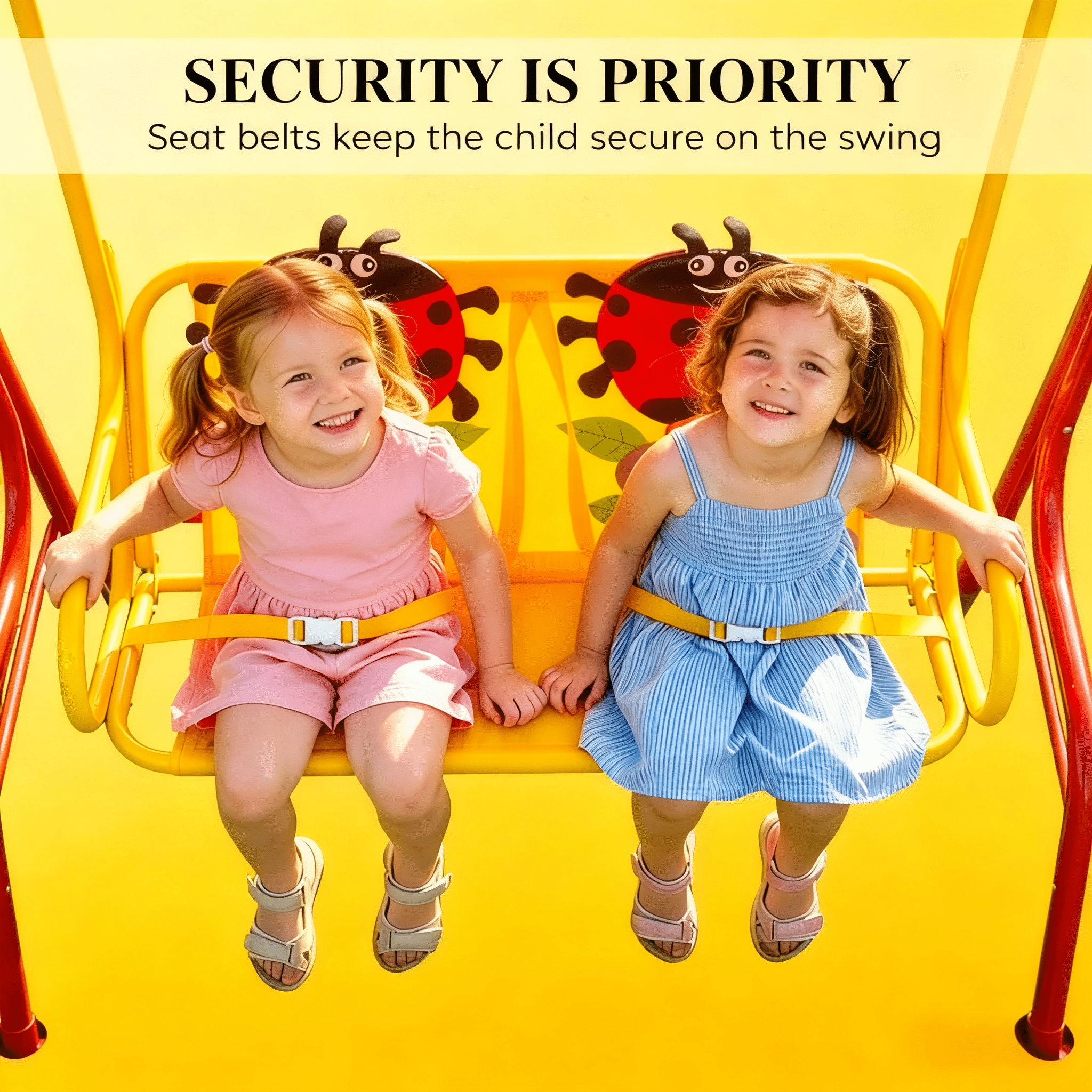 Red Double Seat Kids Swing Chair with Adjustable Canopy, Heavy-Duty Steel Frame Swing for 3-6 Years Old, 132 lbs Capacity, Outdoor/Indoor Use