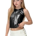 thumbnail image 2 of SGFCWSX Girls Halter Neck Cropped Tank Tops Kids Metallic Sleeveless Casual Top Black Size 5-6Years, 2 of 6