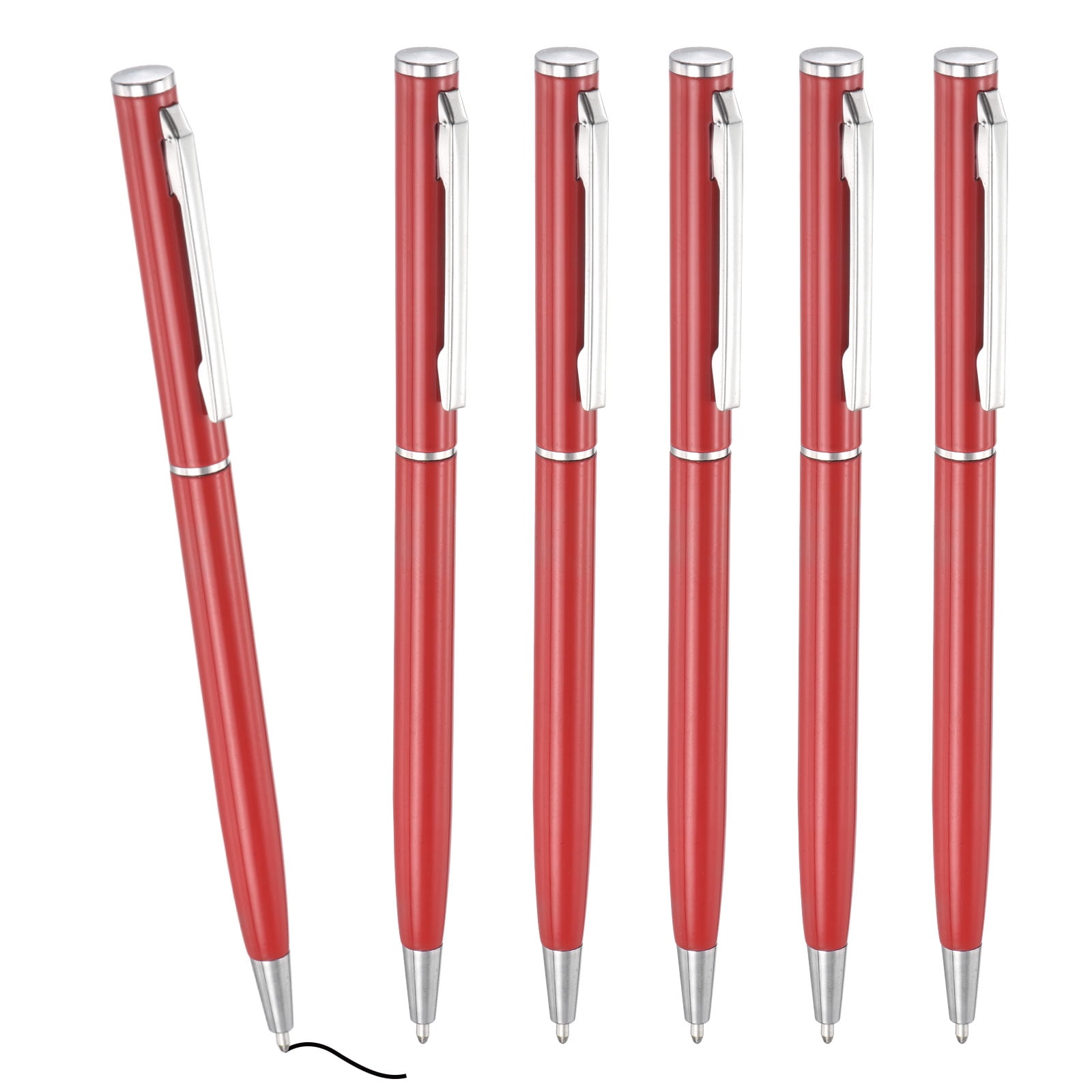 Uxcell Slim Metallic Ballpoint Pen, Black Ink 1mm Medium Point Pen Retractable Lightweight Smooth Writing Pens with Metal Clips for Business Office Wedding Guest Book Red