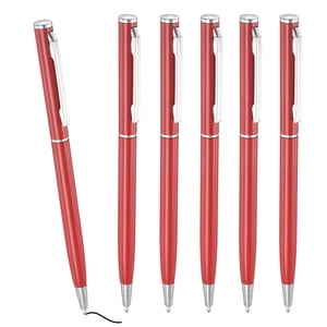 Uxcell Stylo à bille métallique mince, encre noire 1mm Stylo rétractable à point moyen Stylos d'écriture léger et lisse avec des clips métalliques pour bureau d'affaires Wedding Guest Book Rouge