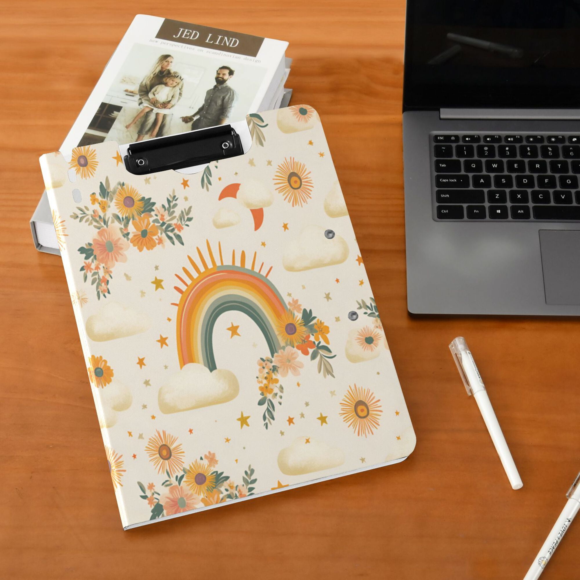 FORMRS A4 Clipboard Folder with Pen Holder Horizontal Foldable School Office Binder, Retro Rainbow