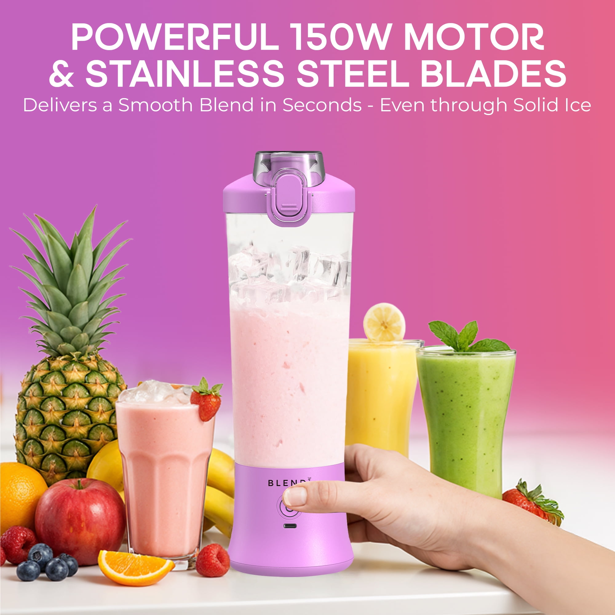 Blendi X 24 oz BPA-Free Rechargable Portable Blender, Purple