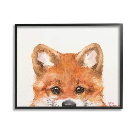 Stupell Industries Fox Cub Peeking Animals & Insects Painting Black Framed Art Print Wall Art, 14 x 11