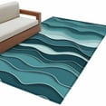 thumbnail image 2 of 3x5 Area Rugs, Abstract Turquoise Moire Non-Skid Rubber Backing Large Rectangle Rugs - Living Room Bedroom Home Office, Gradient Coastal Ocean Geometric Indoor Floor Mat Carpets Washable Rug, 2 of 9