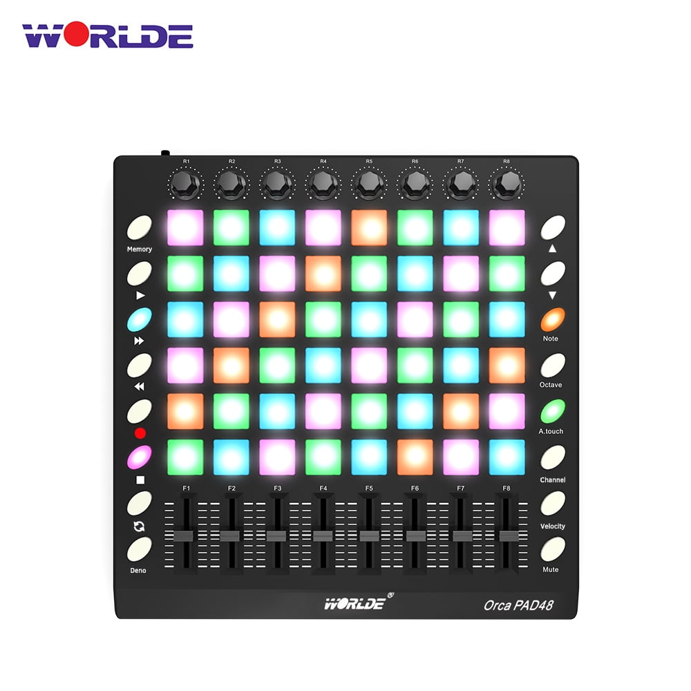 WORLDE PAD48 Portable USB MIDI Drum Pad Controller RGB Backlit Pads 8 Knobs 16 Buttons 8 Sliders with USB Cable - Walmart.com