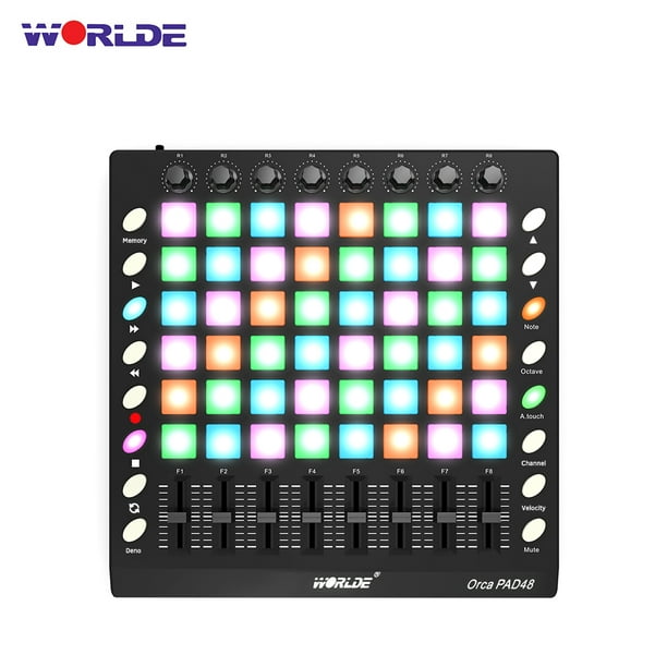 Psychologically Fifth linkage WORLDE PAD48 Portable USB MIDI Drum Pad Controller 48 RGB Backlit Pads 8  Knobs 16 Buttons 8 Sliders with USB Cable - Walmart.com