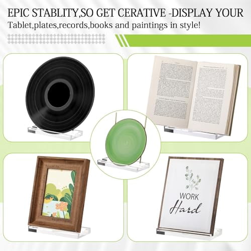 Clear Acrylic Display Easel Stand for Books, Photos, Artwork, Tablets, and Plates - Gold Finish, 7.8 x 3.5 x 7.8 Inch, Versatile Tabletop Holder for Frames, Albums, Magazines, and Canvas Boards