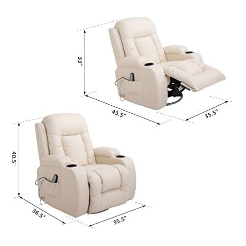 Homcom Luxury Heated Vibrating Recliner Chair Pu Leather Single Theater Reclining Sofa 360 Swivel With Massage Function Drink Holder And Remote For Living Room Cream White Canada Homcom Luxury Heated Vibrating Recliner, Homcom Luxury Reclining Leather Massage Chair