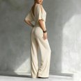thumbnail image 5 of JULMCOMO Jumpsuits for Women Deep V Neck Cold Shoulder Casual Rompers Half Sleeve Cinched Waist Wide Leg Summer Jumpsuit with Pockets Beige 2XL, 5 of 5