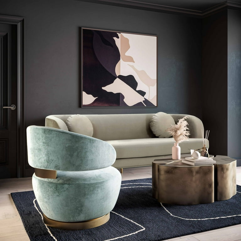 TOV Furniture Austin Robins Egg Blue Velvet Swivel Chair with Brass Base