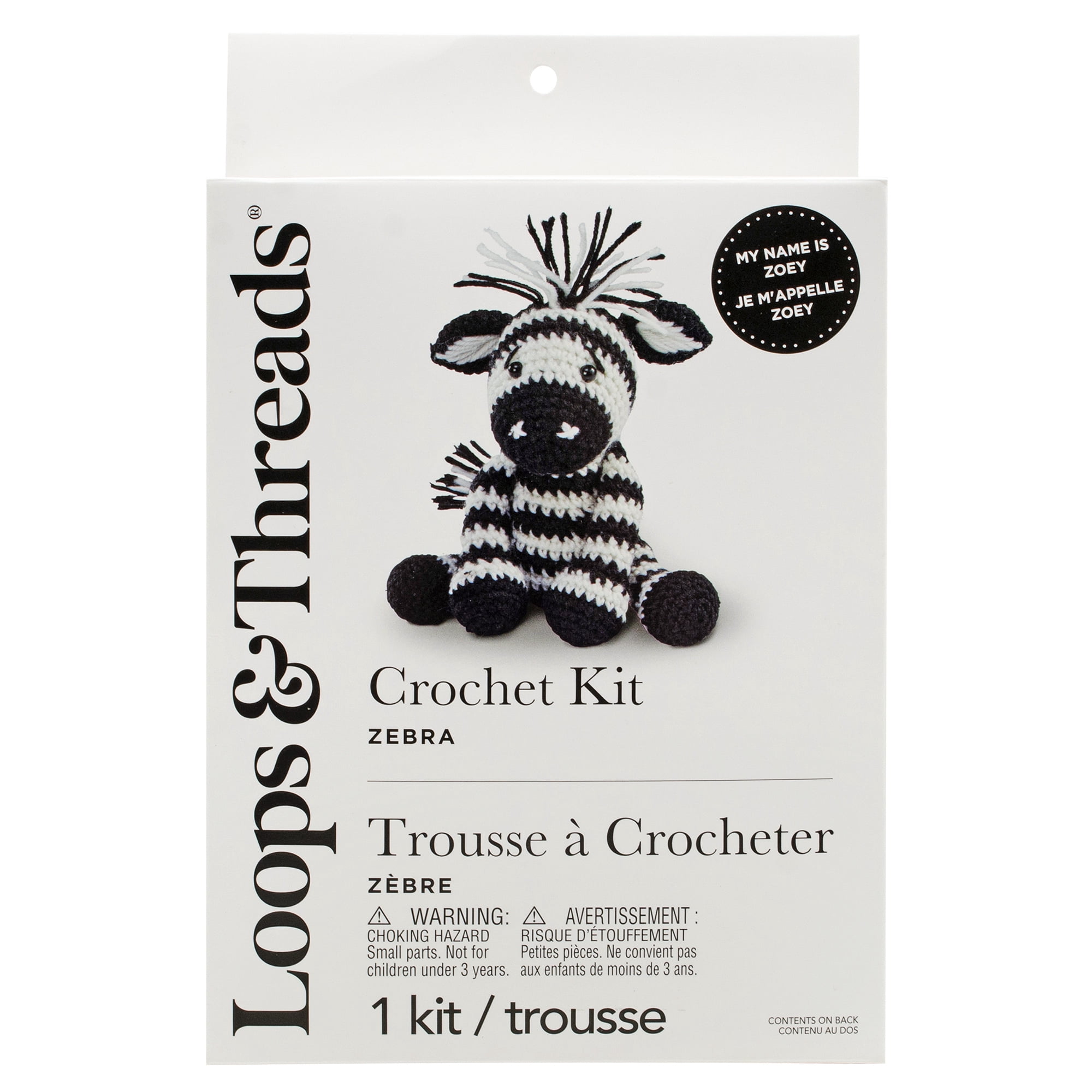 Intermediate Zebra Amigurumi Crochet Kit by Loops & Threads – DIY Stuffed Animal Craft Set with Yarn - Fiberfill - Hook & Instructions - Intermediate Skill Level - Makes 6.5" Plush - 6 Pack
