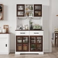 thumbnail image 6 of Lumiinofami 71"H Kitchen Pantry Cabinet with Microwave Stand & Wine Racks, Farmhouse Glass Door Storage Hutch with Drawers and Adjustable Shelves for Kitchen, Dining Room, White, 6 of 13