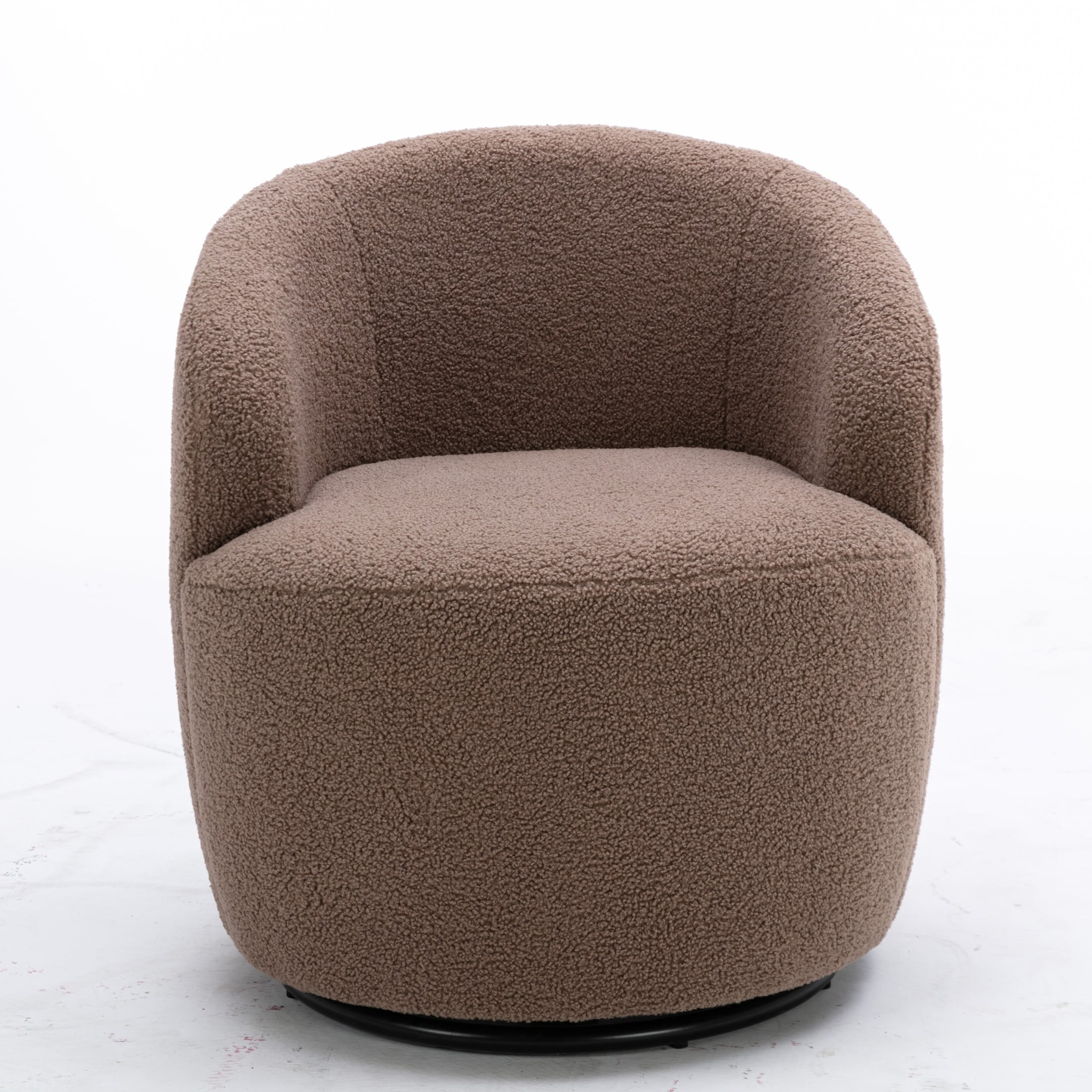 Noble House Arissa 26" Teddy Ergonomic Barrel Armchair, Swivel Reading Chair with Metal Base for Living Room, Coffee