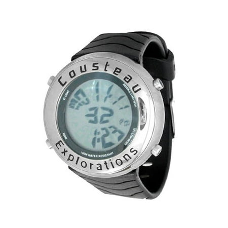 Cousteau Exploration Men's Digital Black Rubber Strap Watch