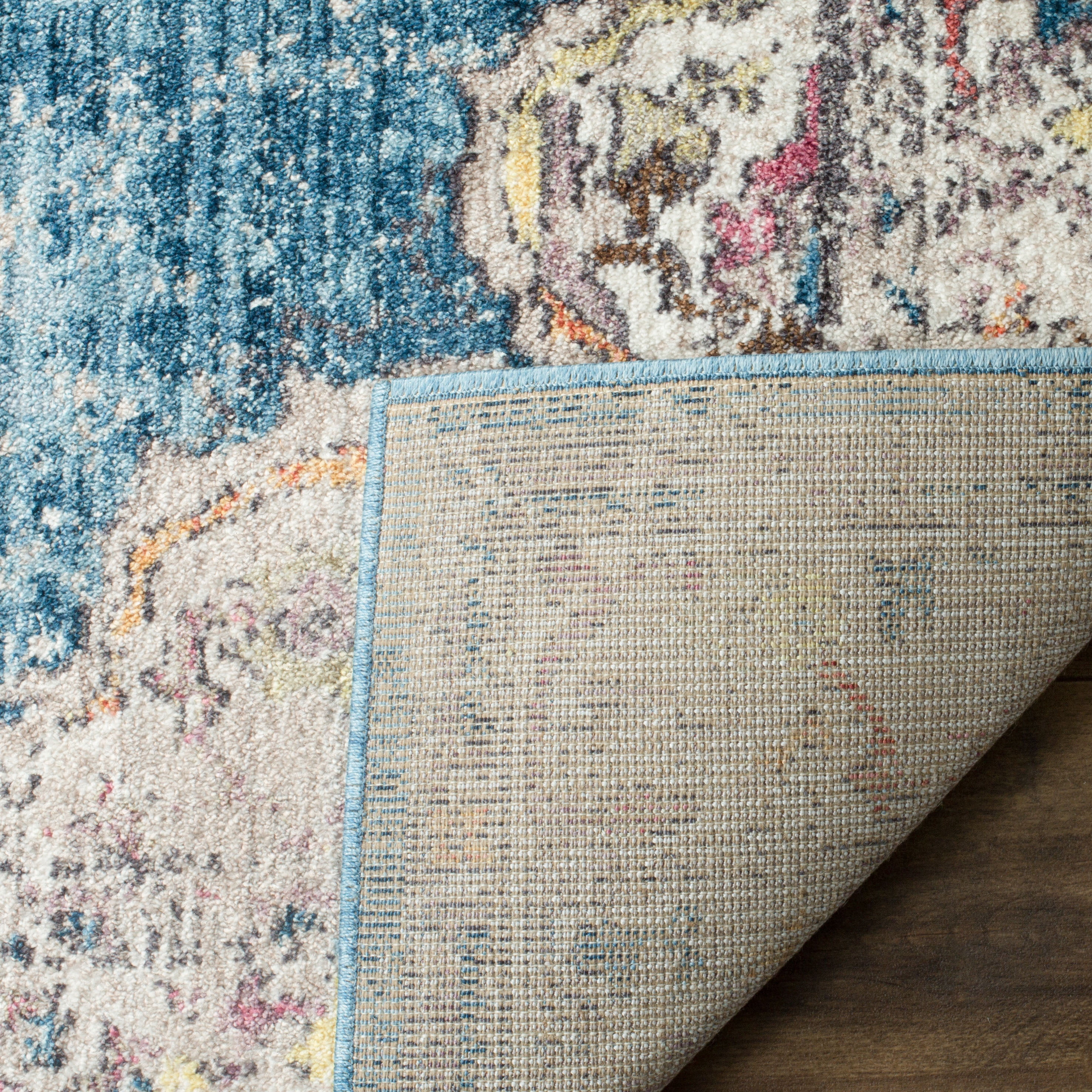 SAFAVIEH Bristol Doncho Oriental Polyester Runner Rug, Blue/Light Gray, 2'3" x 12'