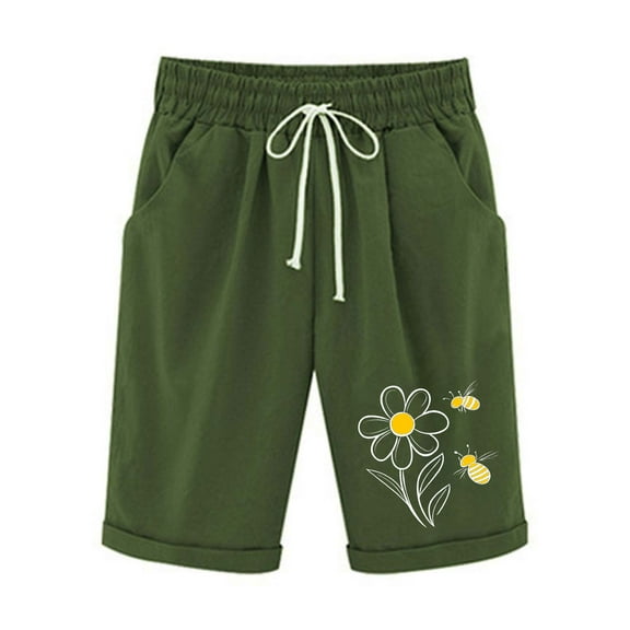 Otvok Women Printed Casual Elastic Waist Drawstring Shorts with Pockets