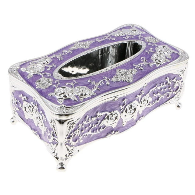 Soporte para Pañuelos Creativo - Cubierta Decorativa para Caja de Pañuelos con Proceso de Galvanopstia, Cubierta para Servilletas - 8.66 púrpura perfecl Lujoso soporte para pañuelos de rosa