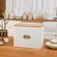 thumbnail image 3 of Extra Large Space Saving Farmhouse White Bread Box With Bamboo Lid - Holds 2 Loaves - Vertical Breadbox Bread Storage Bin Holder for Kitchen Countertop, Honeycomb Embossed Pattern, 3 of 8