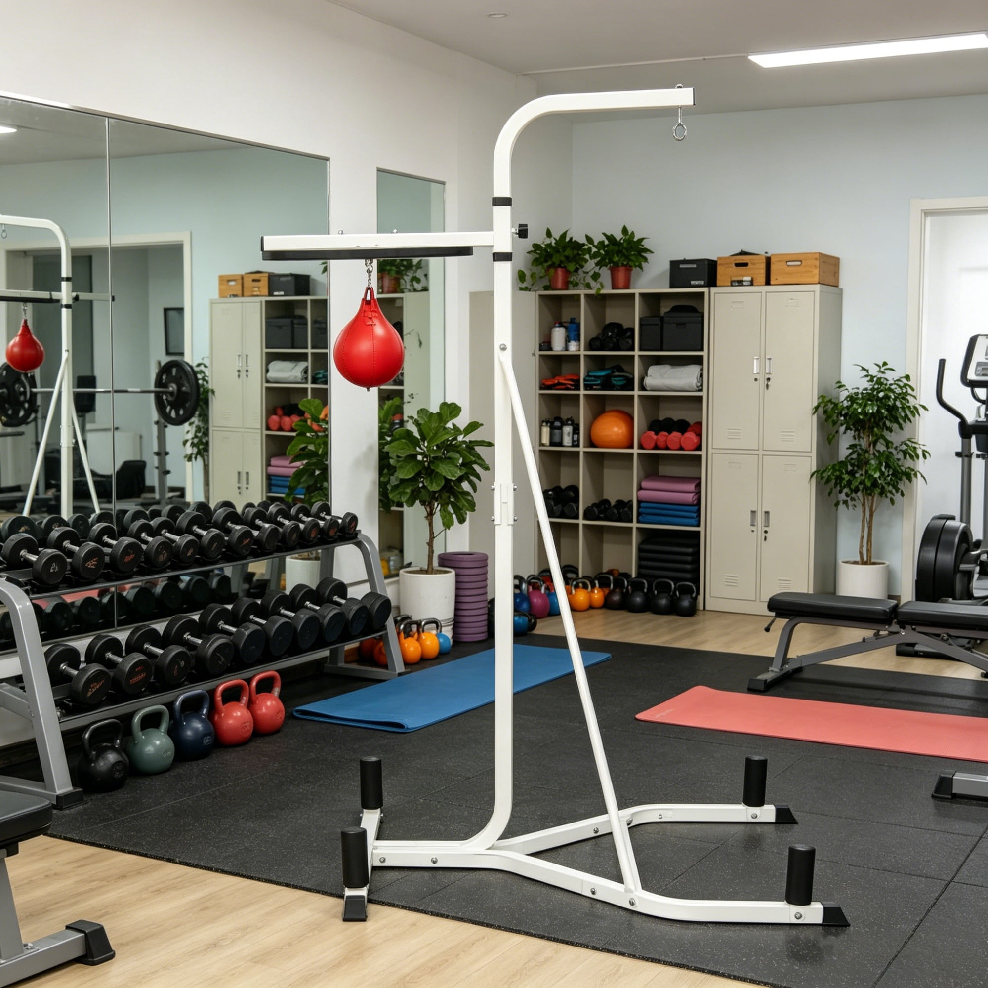 2-in-1 Heavy Duty Punching Bag Stand, Adjustable Height Freestanding Rack with Weighted Base & Speed Bag for Home Gym Training