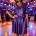 thumbnail image 1 of LVHAOGJOB Robe pour Femme à Manches Courtes, Fluide, Ligne A, Mini-Robe, Imprimé Floral, Grande Taille, Évasée, Robe d'Été pour Femme, Violet, 1 of 7