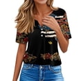 thumbnail image 4 of Women's Patriotic 250th Anniversary USA Shirt V-Neck Button American Flag Print Short Sleeve T-Shirts, 4 of 7