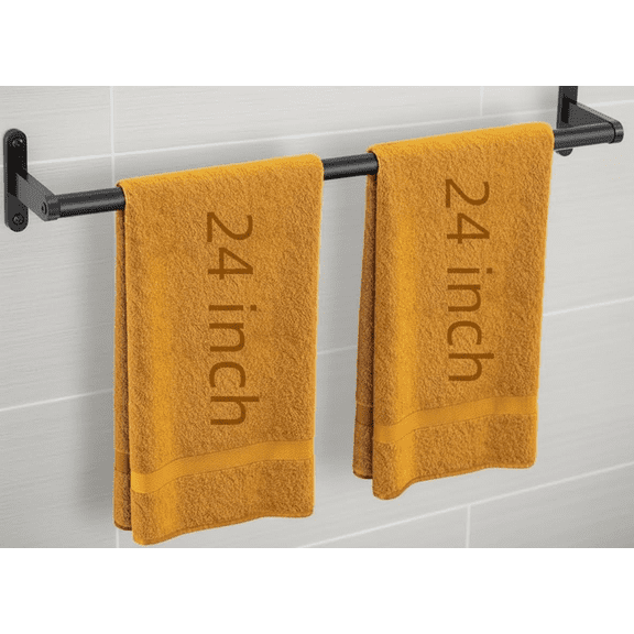 24 Inch Heavy Duty Wall Mounted Towel Rack, Space-Saving Single Bar Bathroom Towel Holder with Matte Black Finish for Hand and Bath Towels