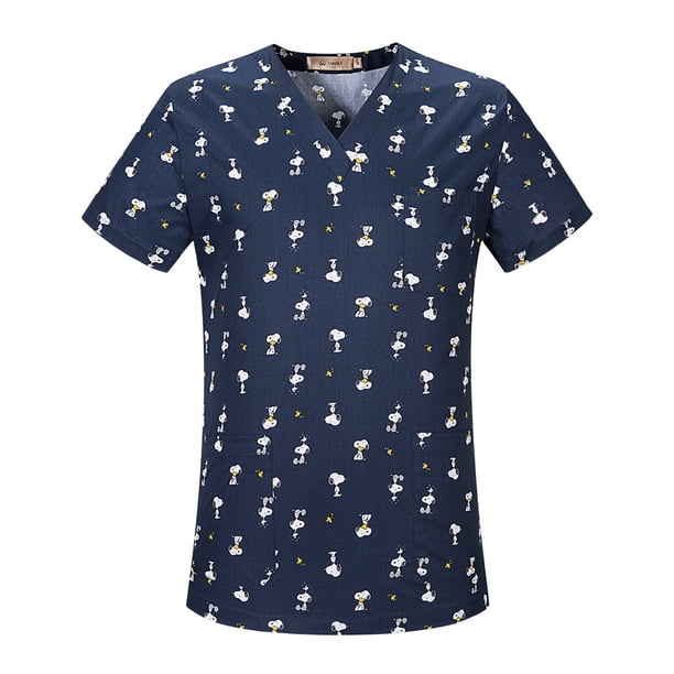 Ropa de algodón transpirable con estampado de dibujos animados, ropa de cuello en V con cepillo para manos, ropa de enfermera para mujer, ropa de trabajo para quirófano de manga corta para hombre