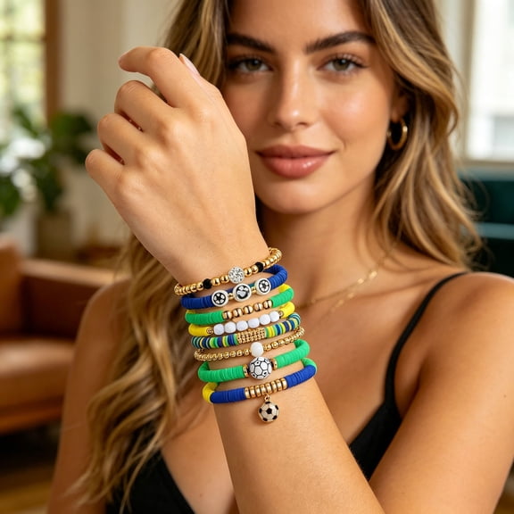 Soccer Fan Jewelry for USA Soccer Fans, Stackable Bracelets for Women and Men, Game Day Accessories and Gifts for Soccer Lovers, Team Spirit Wristband Set, Jewelry