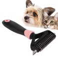 thumbnail image 4 of Rastrillo de acero inoxidable de doble cara para el cuidado de mascotas, para gatos y perros, eficaz eliminador de pelos, color rosa, 4 of 8