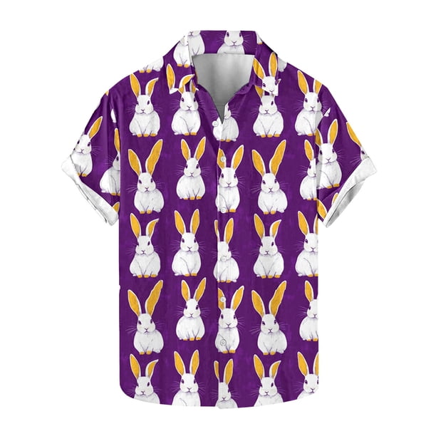 Blusas y camisas de manga corta con cuello en V Camisa estampada de Pascua para hombre Camisa abotonada Top de poliéster para hombre
