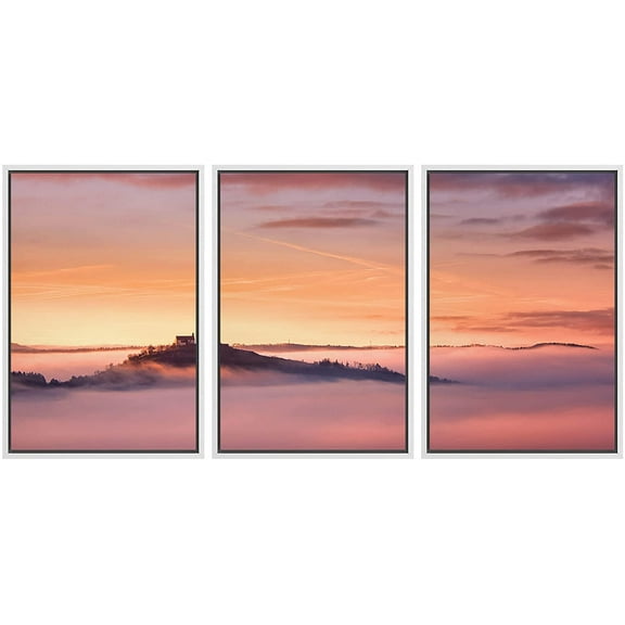 wall26 Framed Canvas Print Wall Art Set Aerial Pastel Sunset Cloud Mountain Nature Wilderness Photography Realism Rustic Landscape Colorful Cool for Living Room, Bedroom, Office - 16"x24"x3