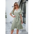 thumbnail image 1 of HH 2023 Summer Women's Satin V-neck Fitted Waist Flare-Sleeve Comfortable Sexy Dress New, 1 of 1