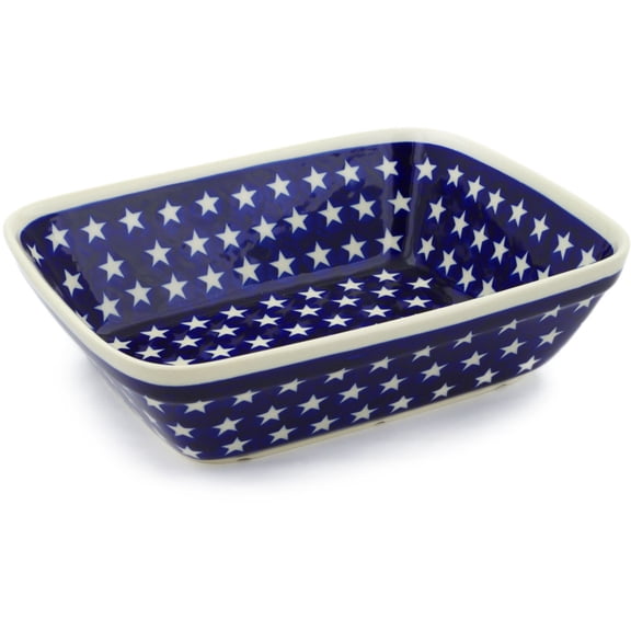 Polish Pottery 10-inch Rectangular Baker (America The Beautiful Theme) Hand Painted in Boleslawiec, Poland Certificate of Authenticity