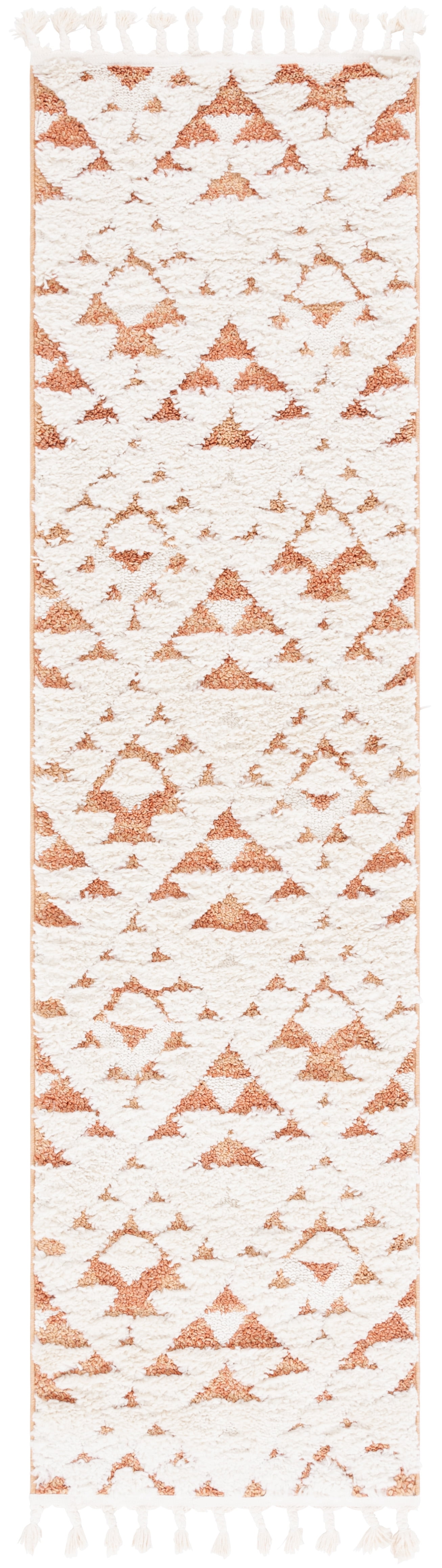 Safavieh Moroccan Tassel Larry Geometric Shag Runner Rug, Ivory/Brick Rust, 2'3" x 6'