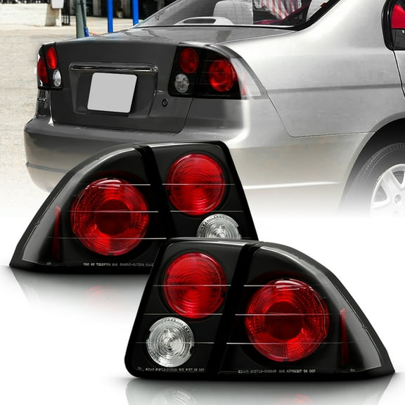 For Black 2001-2005 Honda Civic 4-Door Sedan Tail Lights Brake Lamps Left Right