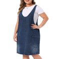 thumbnail image 2 of DARING DIVA Women's Plus Denim Overall Sleeveless V Neck Denim Jumper Dress 4X Black Blue, 2 of 5