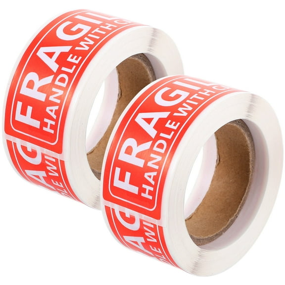 LABSERRON Fragile Handle Labels for Packing Use Premium Red Raflacoat Self-Adhesive 25x75mm (2 Rolls 150pcs
