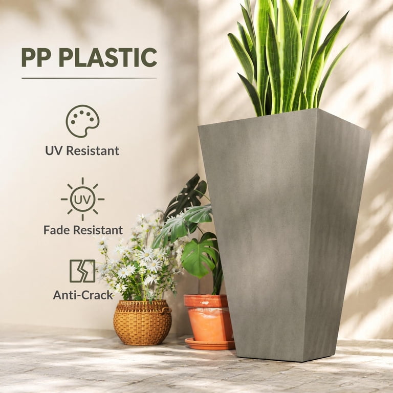 Outsunny 28 Inch Square Planter, Gray, 3-Pack photo 8