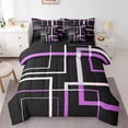 thumbnail image 1 of Abstract Geometry King Comforter Set 7-Piece Rectangle Square Bedding Comforter Sets, Black and Purple Bed in a Bag Modern Mid Century Bedding Set, Aesthetic Bed Sheets Set Kids Teens Room Decor, 1 of 6