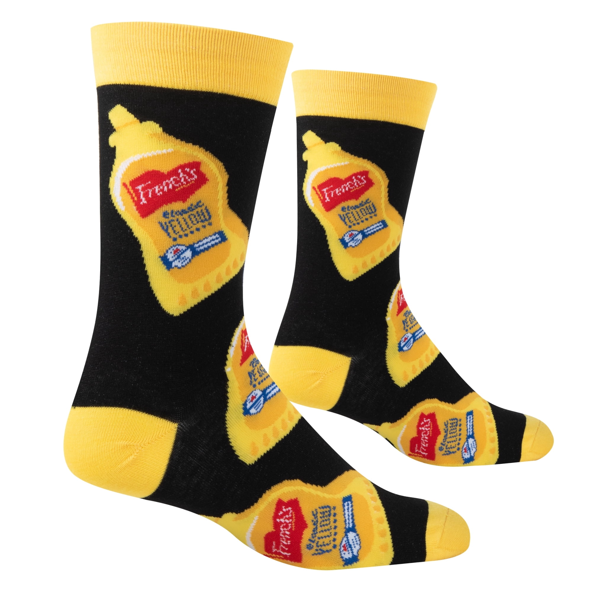 ODD SOX French’s Mustard Crew Socks for Men & Women Funny Novelty Socks Size Large Comfy Cotton