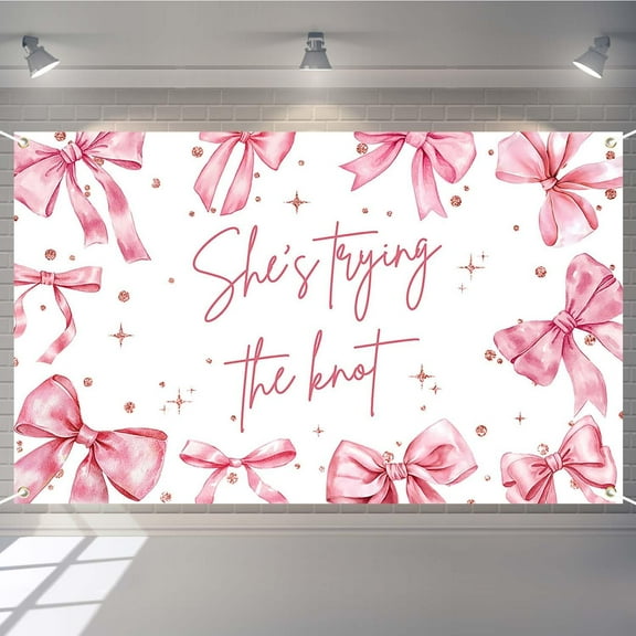 Pink Bow Bridal Shower Backdrop She's Tying The Knot Photography Background Pink Ribbon Glitter Stars Dots Wedding Party Decorations Banner Photo Booth Props