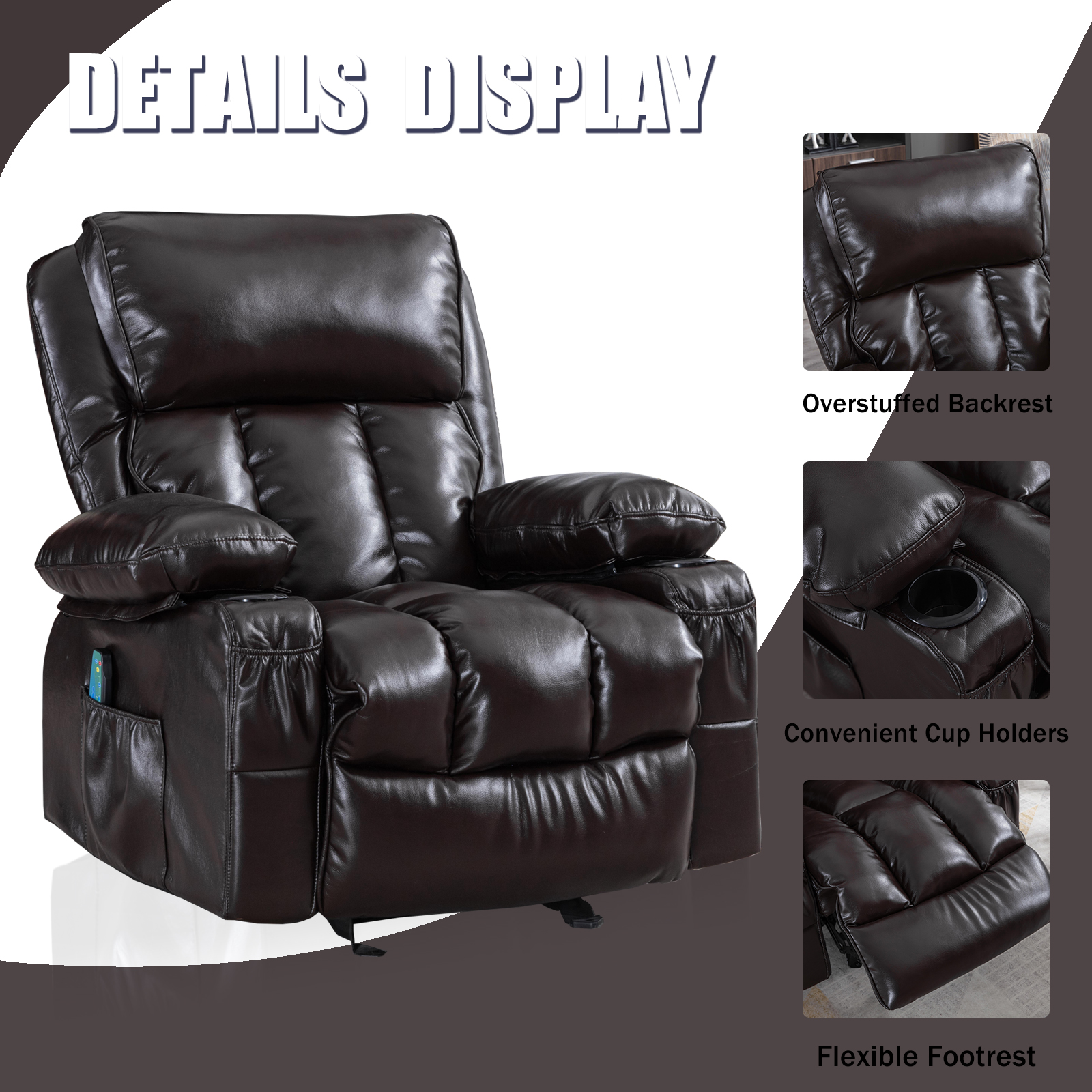 Aukfa Power Massage Recliner Chair with Heat - Rocking Chair Lounge Chair Single Sofa - Dark Brown - image 5 of 8