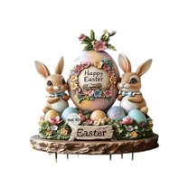 Darzheoy Small Bunny Easter Yard Stake, 12 inch Acrylic Cute Bunnies, Eggs Happy Easter Yard Stake Signs, Easter Garden Yard Lawn Patio Spring Party Decor