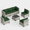 thumbnail image 7 of 7-Piece Outdoor Patio Furniture Set, PE Wicker Rattan Sectional Sofa Conversation Set with Tempered Glass Table & Thick Cushions - All-Weather Garden, Backyard Furniture,Dark Green, 7 of 7