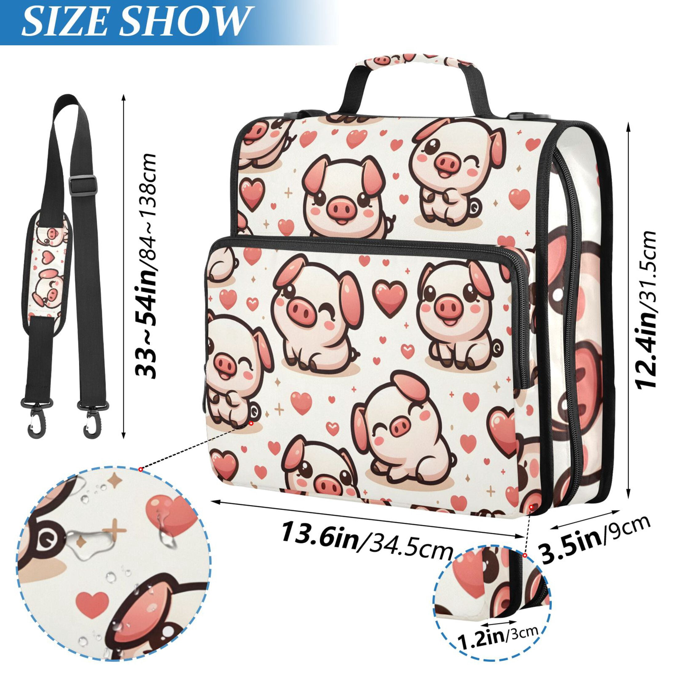 ALAZA Zipper Binder Cute Pig and Hearts 3 Ring Trapper Keeper File Folder Organizer Bag