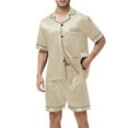 thumbnail image 5 of Besolor Mens Silk Satin Pajamas Casual Short Sleeve Button down Shirts and Shorts Loungewear Set Summer Sleepwear Pjs, 5 of 7